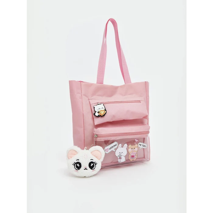 LCW ACCESSORIES Pembe Baskılı Şeffaf Cepli Kız Çocuk Kol Çantası