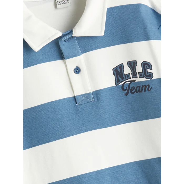 LCW Kids Mavi Polo Yaka Çizgili Erkek Çocuk Tişört