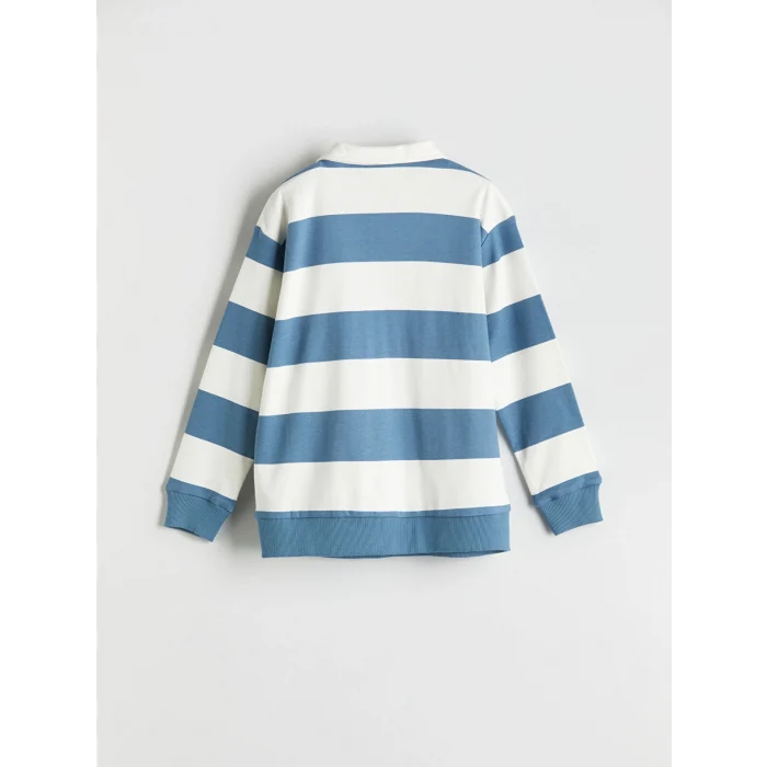 LCW Kids Mavi Polo Yaka Çizgili Erkek Çocuk Tişört