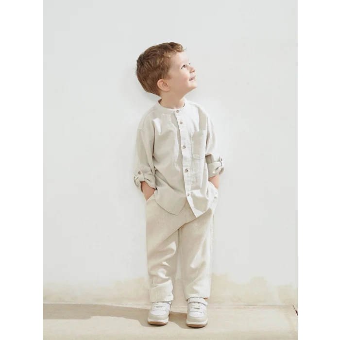 LCW Kids Ekru Beli Lastikli Keten Erkek Çocuk Pantolon