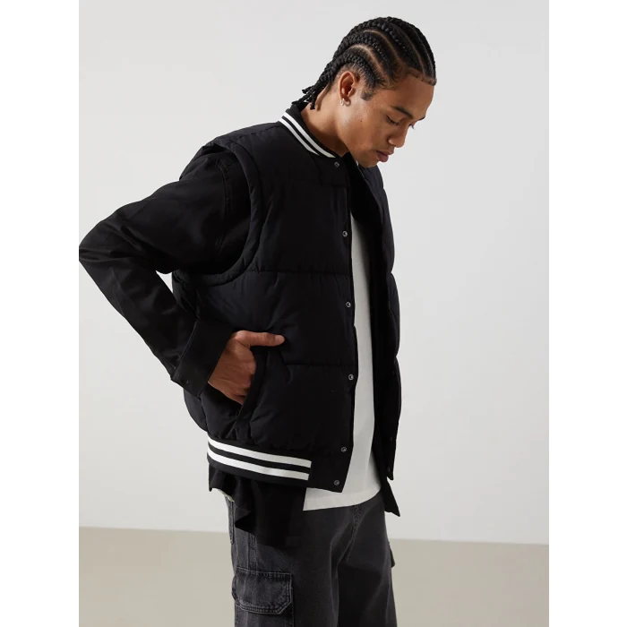 XSIDE Siyah Standart Kalıp Kolej Yaka Erkek Şişme Yelek