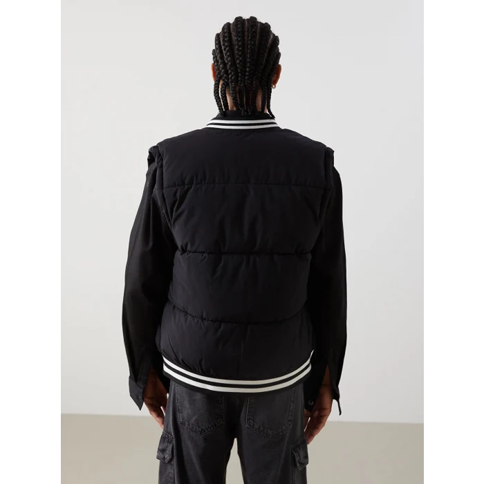 XSIDE Siyah Standart Kalıp Kolej Yaka Erkek Şişme Yelek