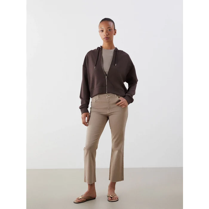 LCW Vision Kahverengi Kapüşonlu Kadın Fermuarlı Sweatshirt