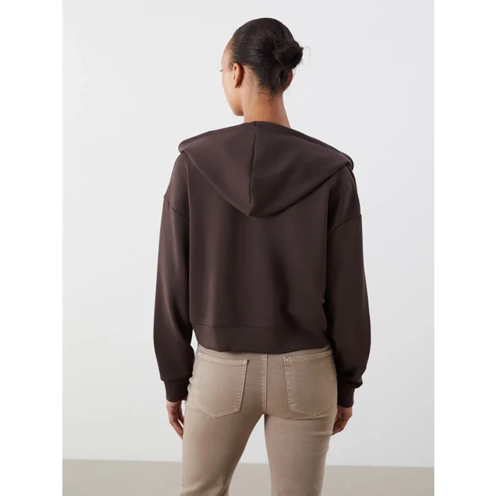 LCW Vision Kahverengi Kapüşonlu Kadın Fermuarlı Sweatshirt