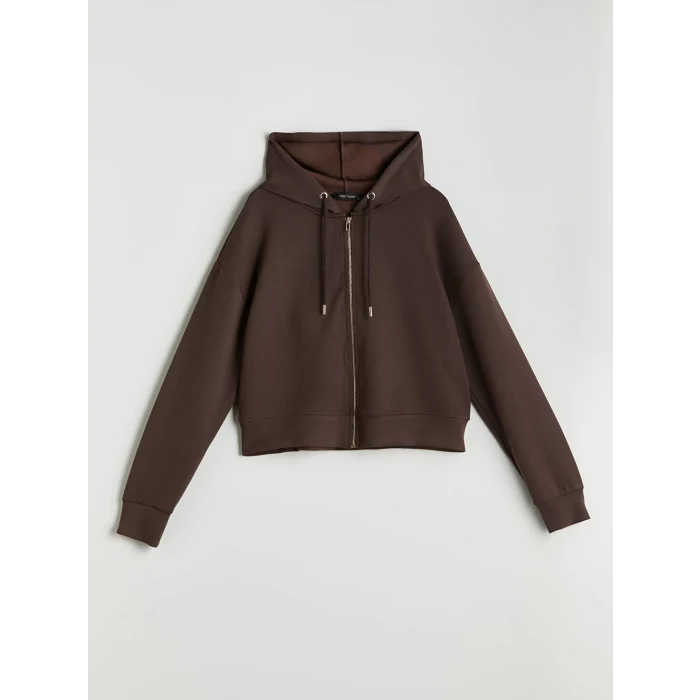 LCW Vision Kahverengi Kapüşonlu Kadın Fermuarlı Sweatshirt