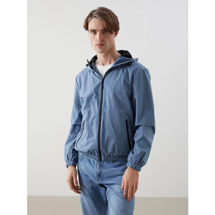 XSIDE Mavi Standart Kalıp Kapüşonlu Erkek Yağmurluk