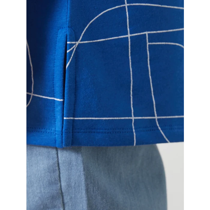 LCWAIKIKI Classic Mavi Bisiklet Yaka Desenli Oversize Kadın Sweatshirt Tunik