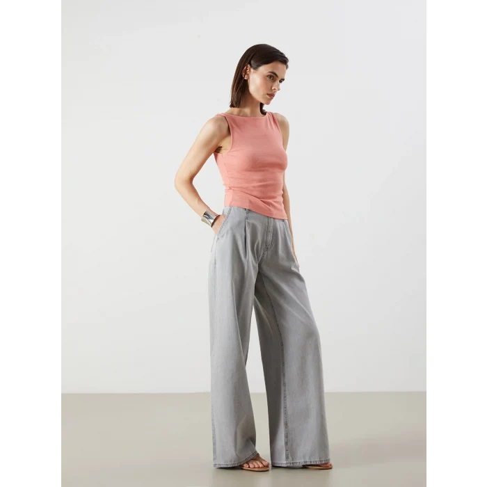 LCW Jeans Gri Wideleg Kadın Jean Pantolon