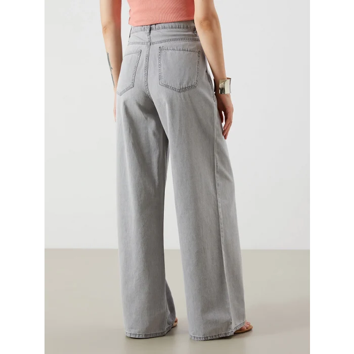 LCW Jeans Gri Wideleg Kadın Jean Pantolon