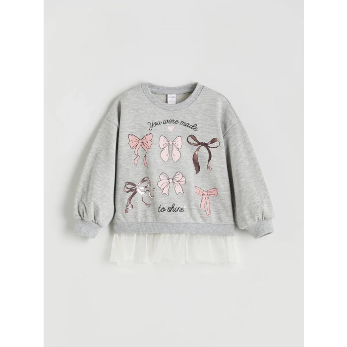 LCW Kids Gri Bisiklet Yaka Kız Çocuk Sweatshirt