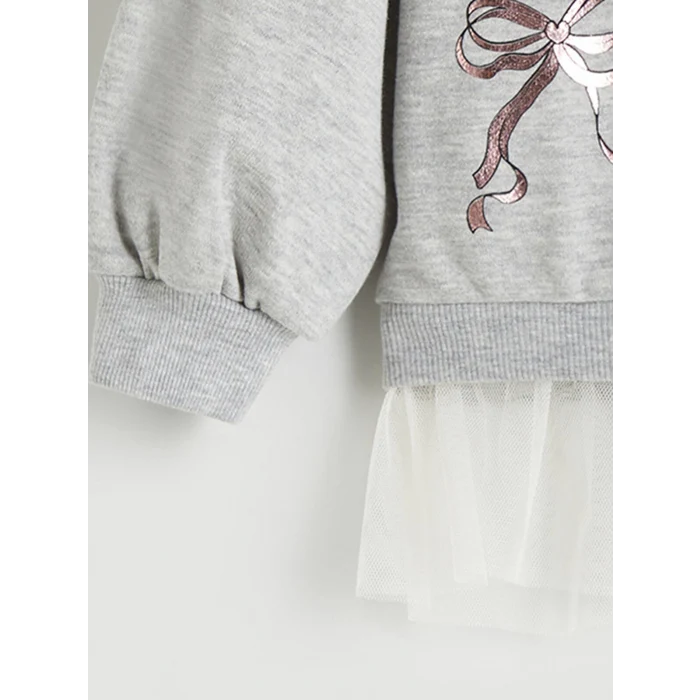 LCW Kids Gri Bisiklet Yaka Kız Çocuk Sweatshirt