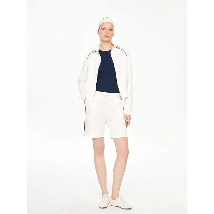 LCWAIKIKI Classic Ekru Dik Yaka Oversize Kadın Fermuarlı Sweatshirt