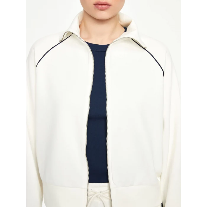 LCWAIKIKI Classic Ekru Dik Yaka Oversize Kadın Fermuarlı Sweatshirt