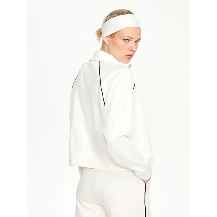 LCWAIKIKI Classic Ekru Dik Yaka Oversize Kadın Fermuarlı Sweatshirt