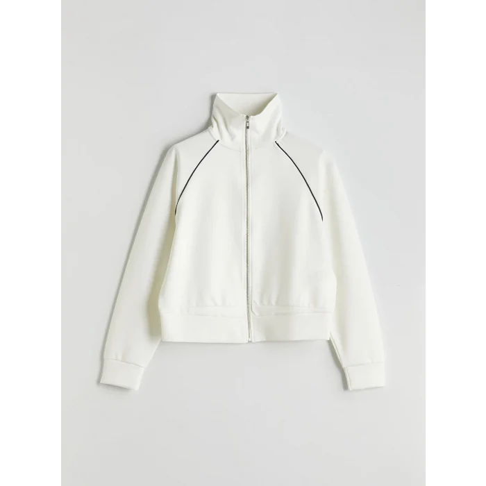 LCWAIKIKI Classic Ekru Dik Yaka Oversize Kadın Fermuarlı Sweatshirt