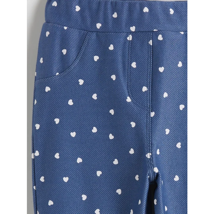 LCW Kids Indigo Beli Lastikli Baskılı Kız Çocuk Tayt