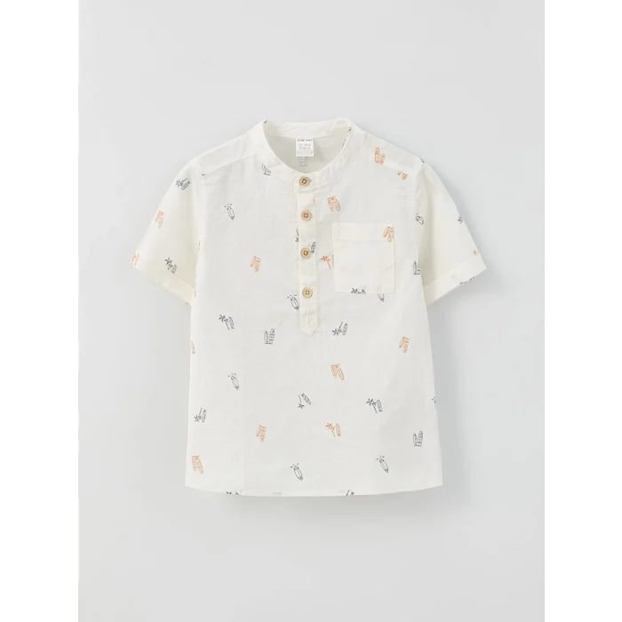 LCW baby Ekru Hakim Yaka Kısa Kollu Desenli Erkek Bebek Gömlek