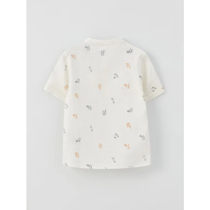 LCW baby Ekru Hakim Yaka Kısa Kollu Desenli Erkek Bebek Gömlek