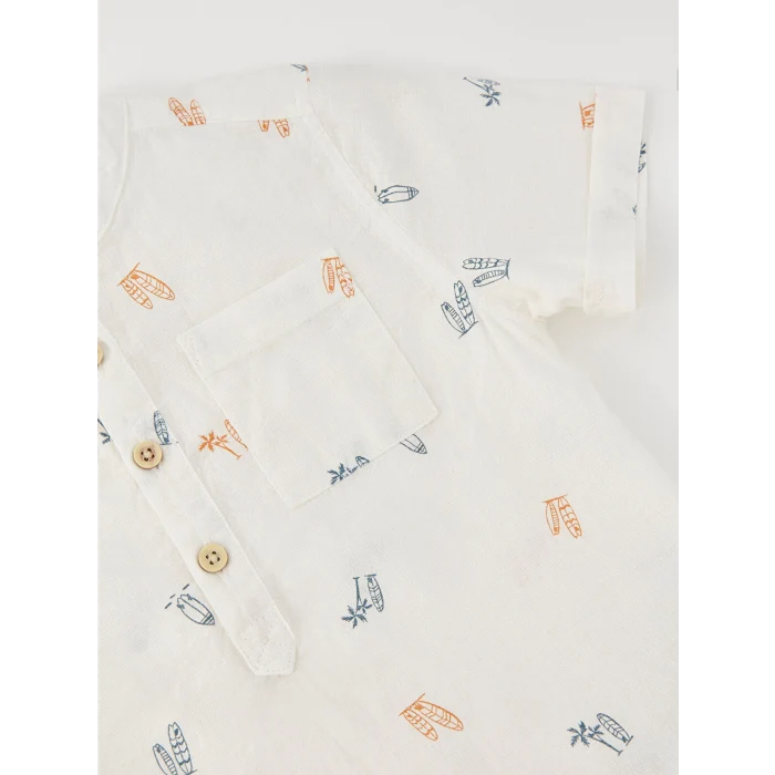 LCW baby Ekru Hakim Yaka Kısa Kollu Desenli Erkek Bebek Gömlek