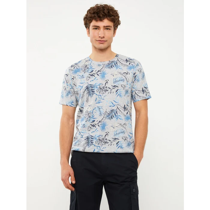 SOUTHBLUE Gri Bisiklet Yaka Kısa Kollu Desenli Penye Erkek Tişört