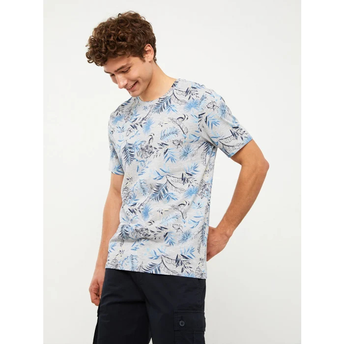 SOUTHBLUE Gri Bisiklet Yaka Kısa Kollu Desenli Penye Erkek Tişört