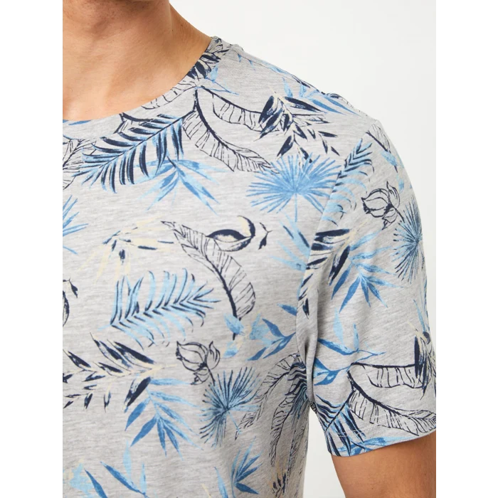 SOUTHBLUE Gri Bisiklet Yaka Kısa Kollu Desenli Penye Erkek Tişört