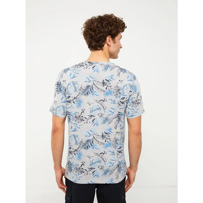 SOUTHBLUE Gri Bisiklet Yaka Kısa Kollu Desenli Penye Erkek Tişört