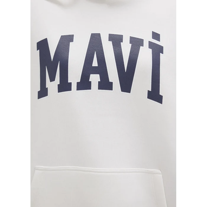 Mavi 1600361-81964 Mavi Logo Baskılı Kapüşonlu Beyaz Sweatshirt