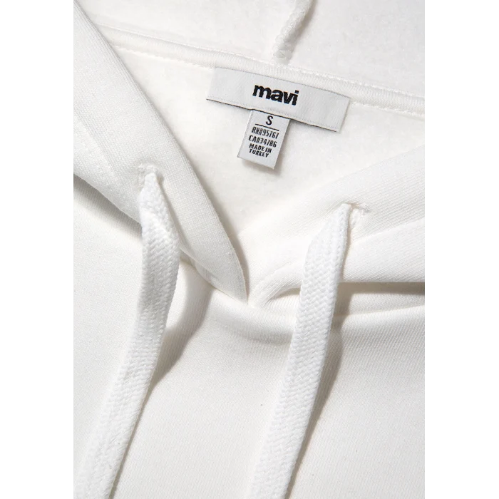 Mavi 1600361-81964 Mavi Logo Baskılı Kapüşonlu Beyaz Sweatshirt