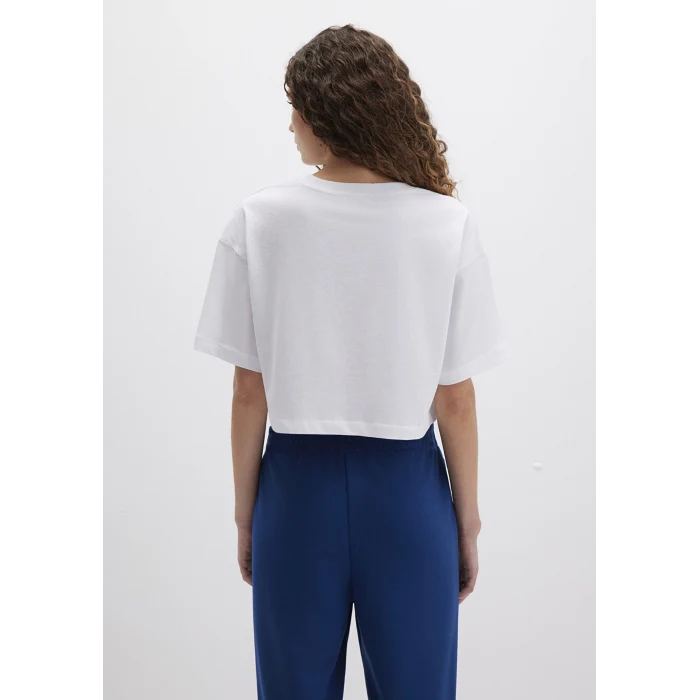 Mavi 1613284-620 Kedi Logo Baskılı Beyaz Tişört