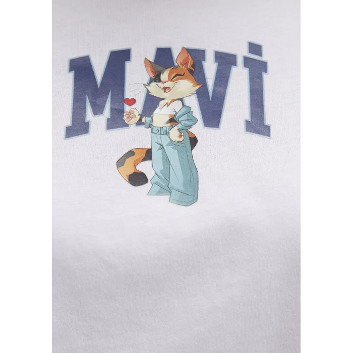 Mavi 1613284-620 Kedi Logo Baskılı Beyaz Tişört