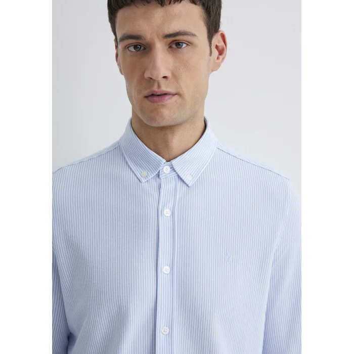 Mavi 0211402-88654 Çizgili Mavi Gömlek