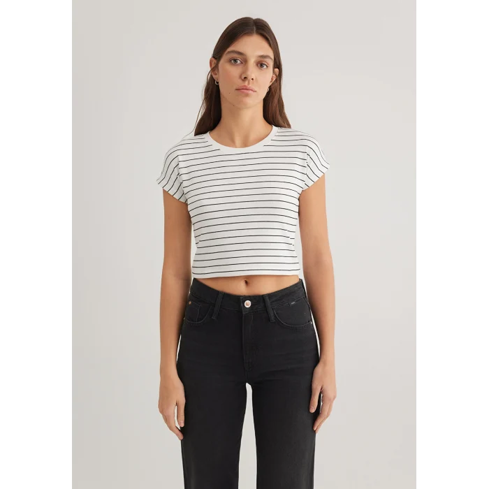 Mavi 168382-28945 Çizgili Beyaz Basic Tişört