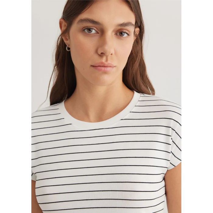 Mavi 168382-28945 Çizgili Beyaz Basic Tişört