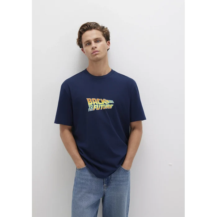 Mavi 0612925-89353 Back To The Future Baskılı Mavi Tişört
