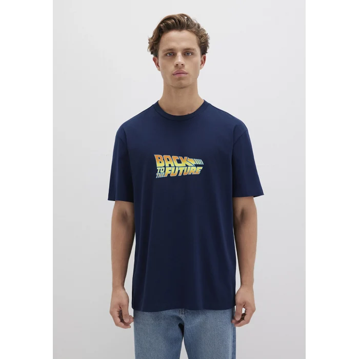 Mavi 0612925-89353 Back To The Future Baskılı Mavi Tişört