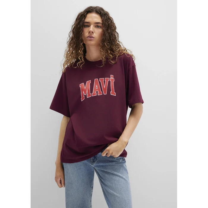 Mavi 1600843-90705 Mavi Logo Baskılı Bordo Tişört