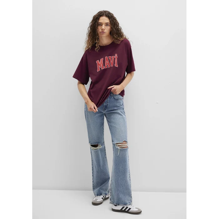 Mavi 1600843-90705 Mavi Logo Baskılı Bordo Tişört