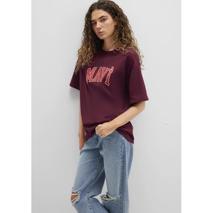 Mavi 1600843-90705 Mavi Logo Baskılı Bordo Tişört