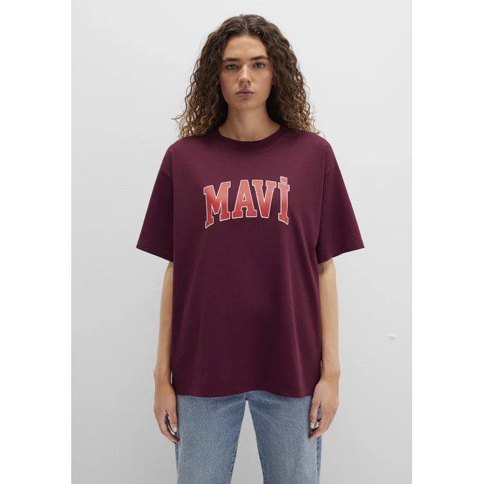 Mavi 1600843-90705 Mavi Logo Baskılı Bordo Tişört