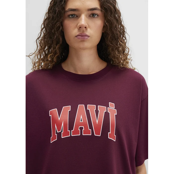 Mavi 1600843-90705 Mavi Logo Baskılı Bordo Tişört