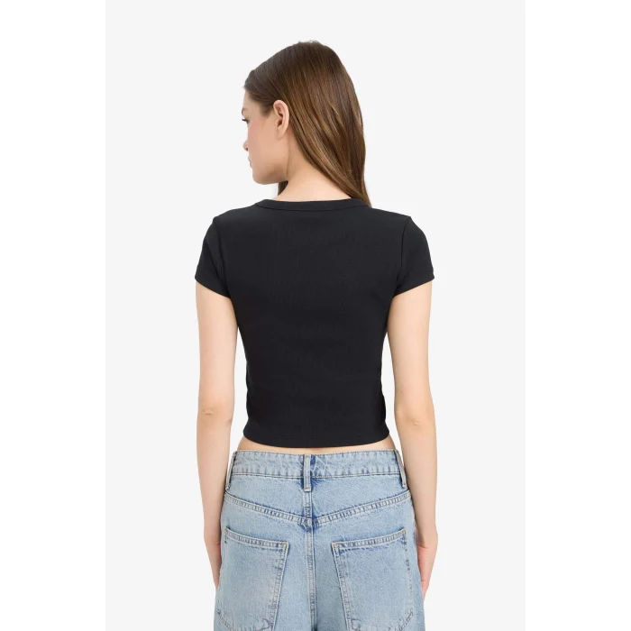 Defacto E0287 Siyah Coool Fitted Basic Düz Fitilli Kaşkorse Kısa Kollu Siyah Tişört