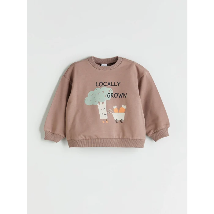 LCW baby Kahverengi Baskılı Erkek Bebek Jogger Pantolon ve Sweatshirt 2li