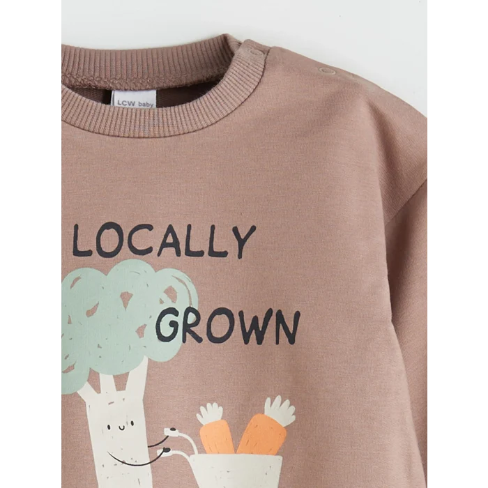 LCW baby Kahverengi Baskılı Erkek Bebek Jogger Pantolon ve Sweatshirt 2li