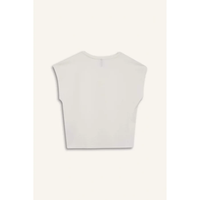 Defacto E5486 Ekru Regular Fit V Yaka Basic Düz Premium Kolsuz Tişört