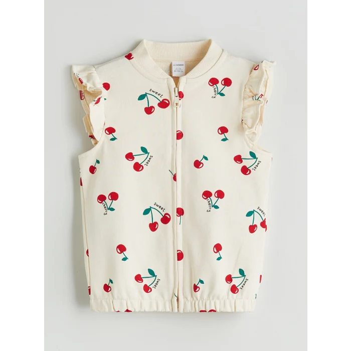 LCW Kids Ekru Kolej Yaka Baskılı Kız Çocuk Yelek