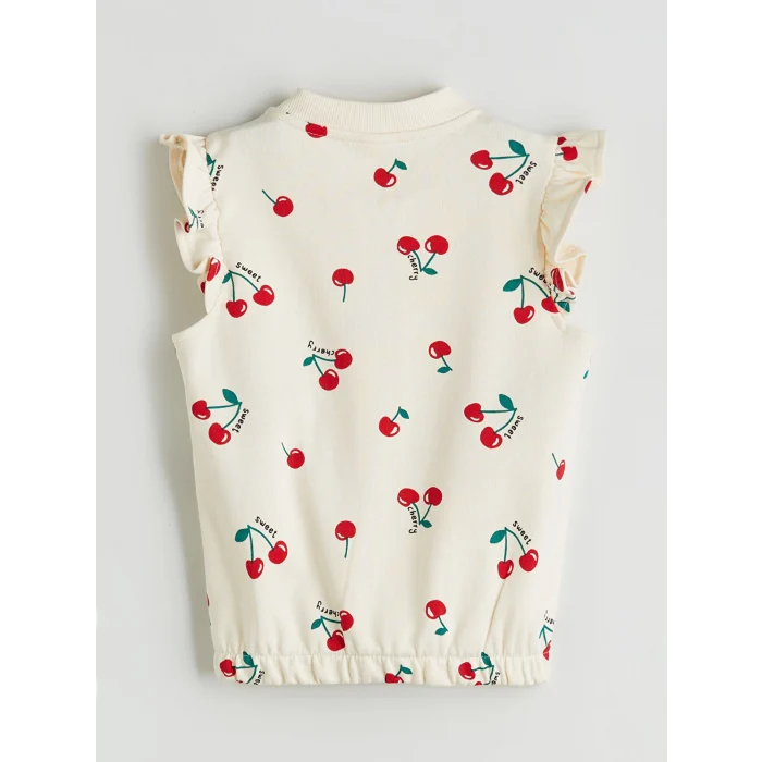 LCW Kids Ekru Kolej Yaka Baskılı Kız Çocuk Yelek