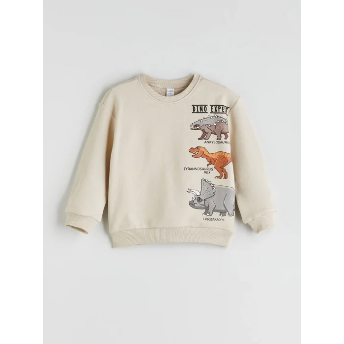 LCW Kids Bej Dinazor Baskılı Erkek Çocuk Sweatshirt ve Eşofman Alt 2li