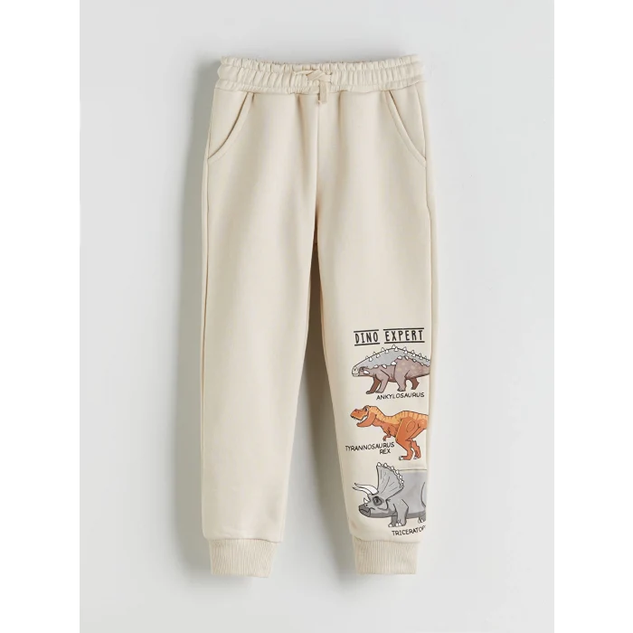 LCW Kids Bej Dinazor Baskılı Erkek Çocuk Sweatshirt ve Eşofman Alt 2li