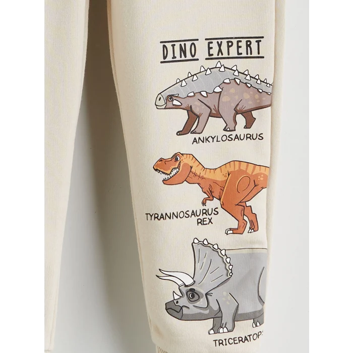 LCW Kids Bej Dinazor Baskılı Erkek Çocuk Sweatshirt ve Eşofman Alt 2li